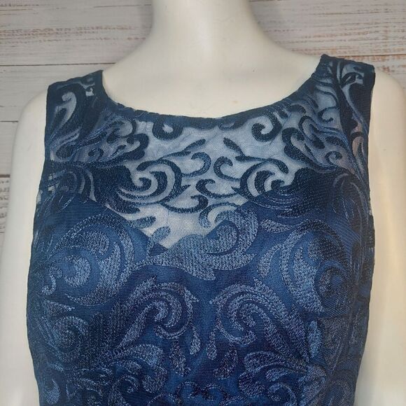 NWT Elizabeth K Lace Bodice Chiffon Navy Blue Semi-Formal Dress, Size M - Picture 5 of 16